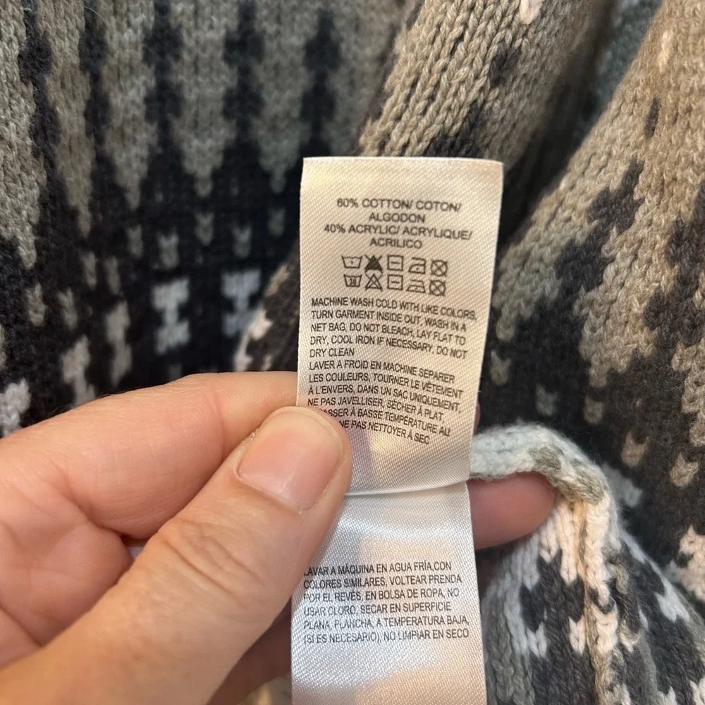 Lucky Brand Gray Striped Shawl Collar Cardigan Women Sz L‎ Boho Cozycore Comfort